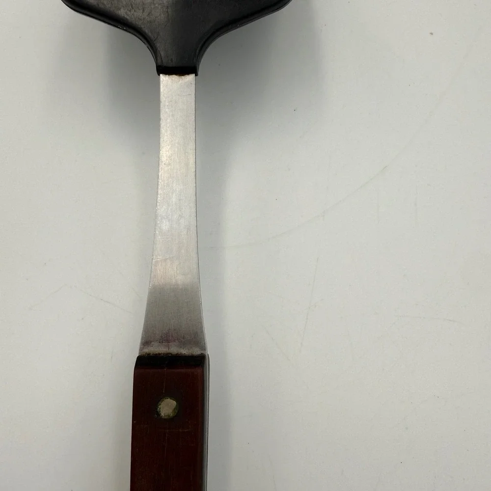 Vintage Ekco Classic Slotted Spatula Stainless USA Wood Handle Nylon Turner 12in